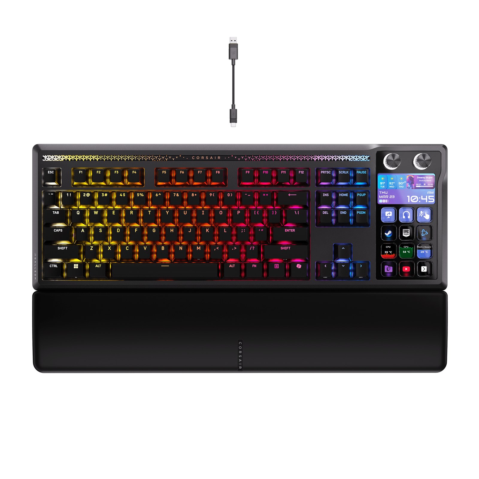 Corsair Galleon 100 SD con iluminación RGB, pantalla LCD de 5 pulgadas y cable USB-C