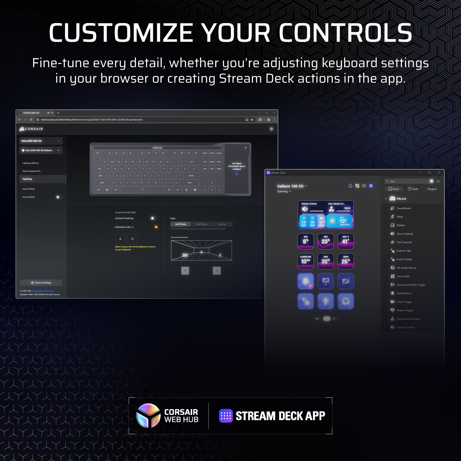 Configuración del Corsair Galleon 100 SD en CORSAIR Web Hub y la app Stream Deck